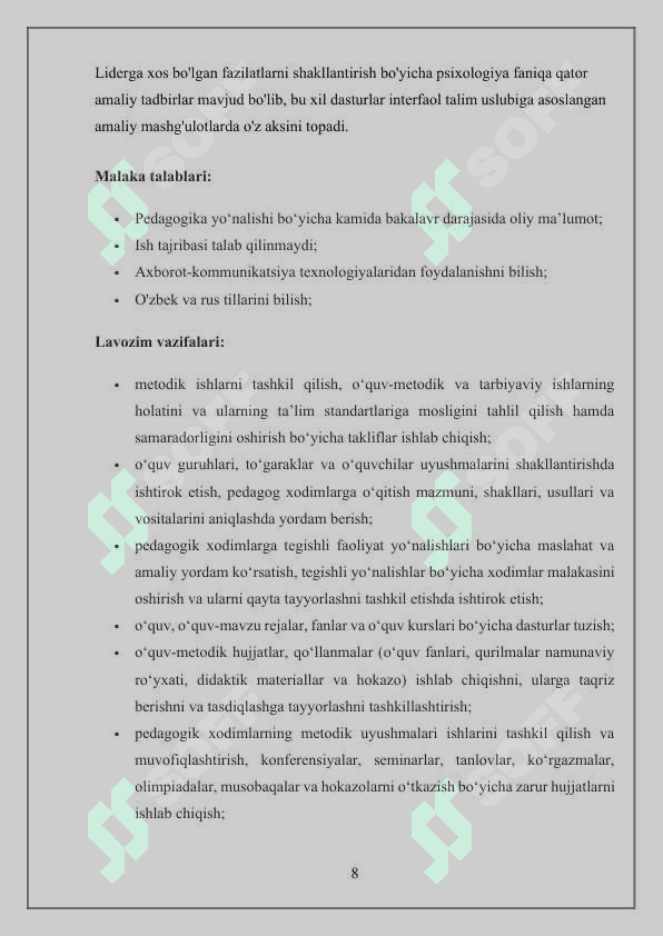 Maktabgacha talim tashkilotlarida Metodika uyushmasini ishini tashkil etish va unga rahbarlik qilish 8