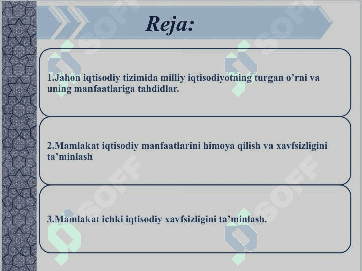 MAMLAKATNING IQTISODIY XAVFSIZLIGINI TA'MINLASH 2