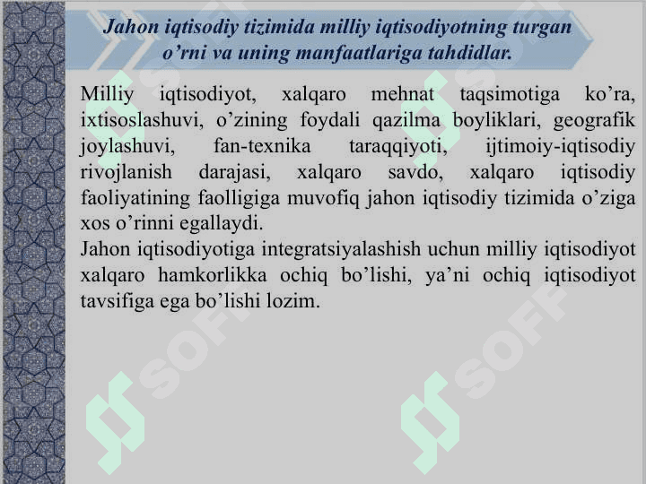 MAMLAKATNING IQTISODIY XAVFSIZLIGINI TA'MINLASH 5