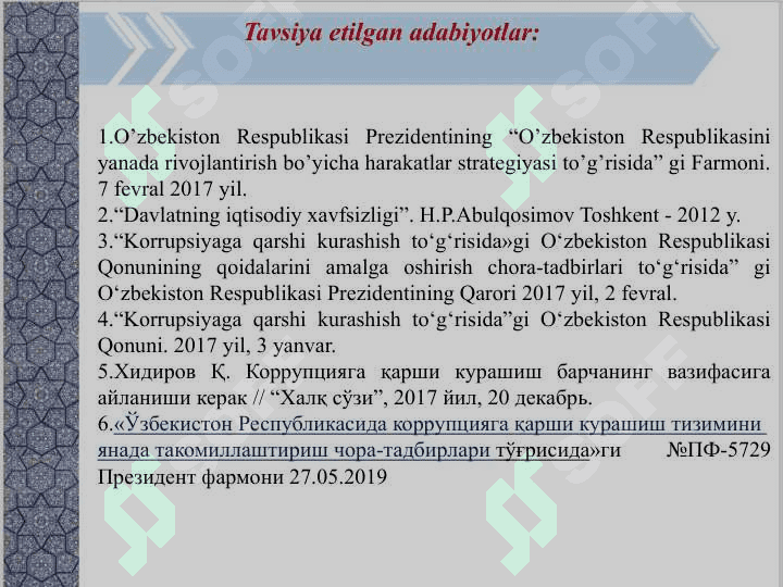 O‘ZBEKISTONDA KORRUPSIYAGA QARSHI KURASHISHNING QONUNIY VA ME'YORIY ASOSLARI 2