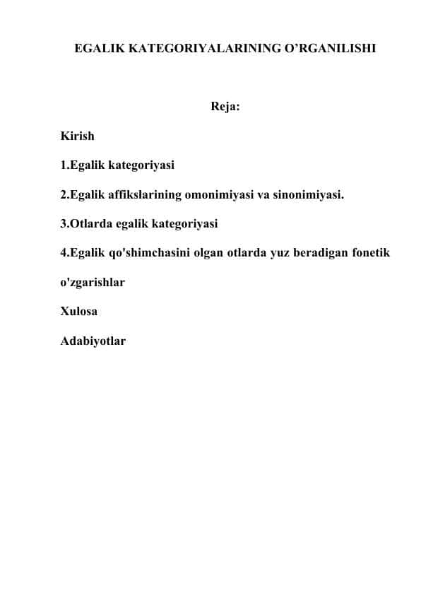 EGALIK KATEGORIYALARINING O’RGANILISHI 1