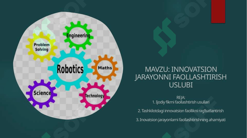 MAVZU: INNOVATSION JARAYONNI FAOLLASHTIRISH USLUBI. 2
