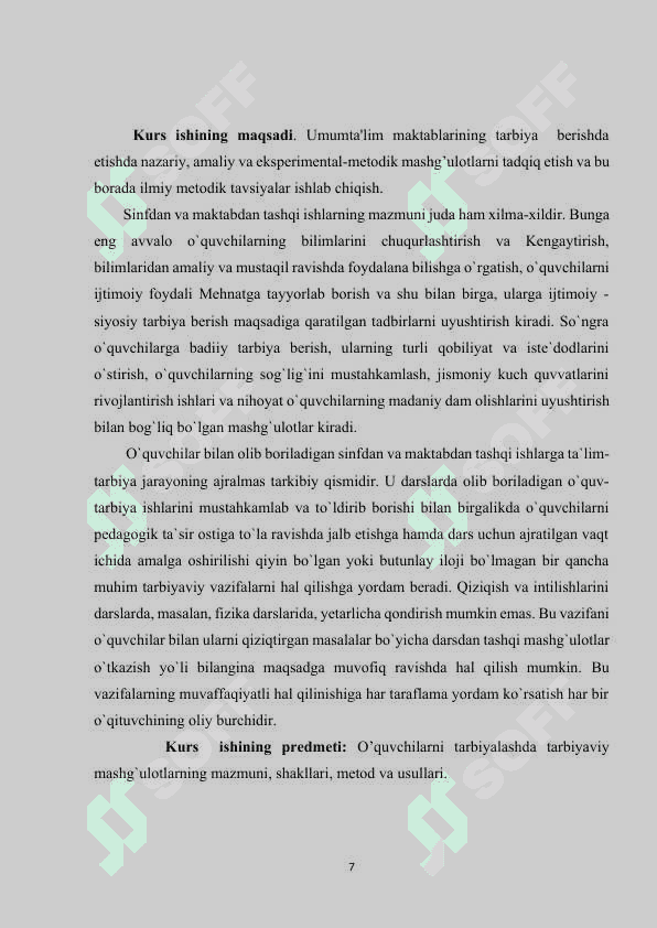 O’quvchini tarbiyalashda tarbiyaviy mashg`ulotlarning ahamiyati 7