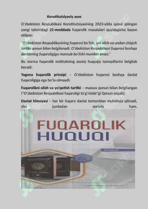 O‘zbekiston  Respublikasi Konstitutsiyasida   fuqarolik   va   teng  huquqlilik. 4