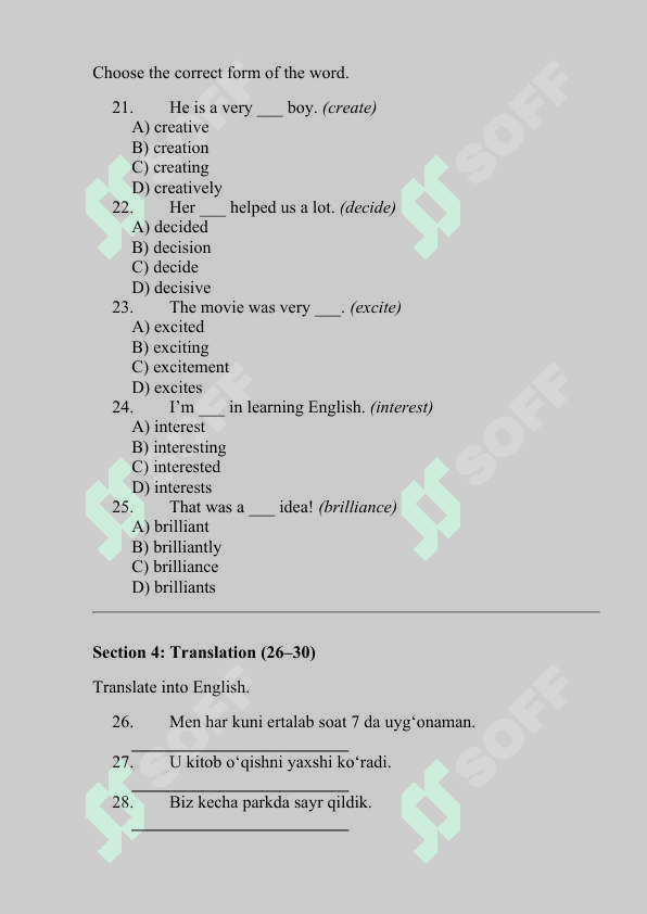 ENGLISH TESTING. DAVLAT ATTESTATSIYASIGA TAYYORLOV (unofficial version) 4