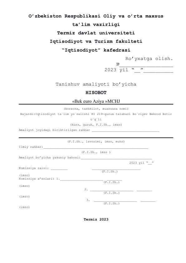 MChJ amaliyot hisoboti 1