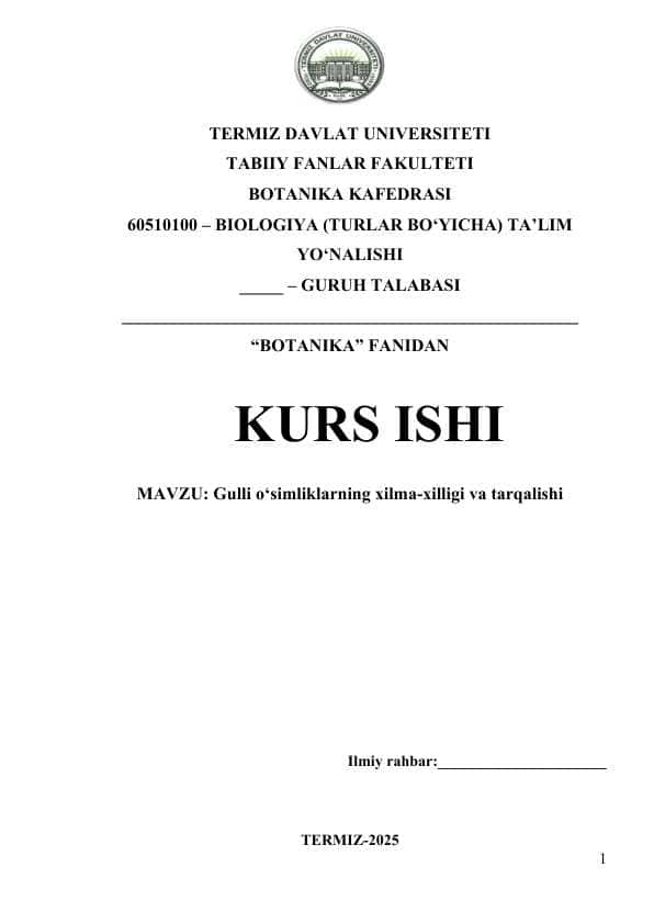 Gulli o‘simliklarning xilma-xilligi va tarqalishi