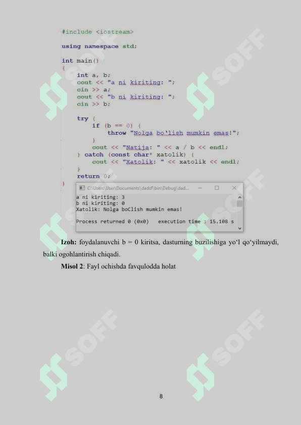 C++ dasturlash tilida favqulodda holatlar bilan ishlash 8