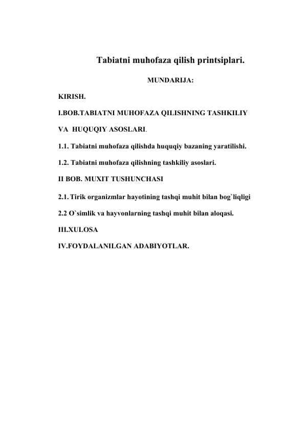 Tabiatni muhofaza qilish printsiplari.