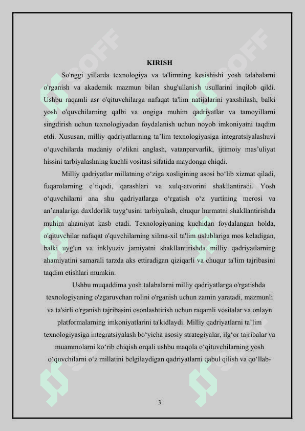 O'quvchi yoshlarni umummilliy qadriyatlar asosida tarbiyalash texnologiyasi 3