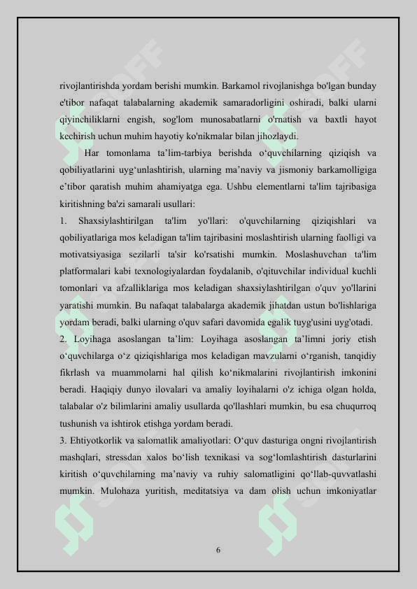 O'quvchi yoshlarni umummilliy qadriyatlar asosida tarbiyalash texnologiyasi 6