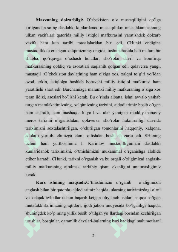 I.Karimovning “Tarixiy xotirasiz kelajak yo'q” asari muxim metodololik asar 2