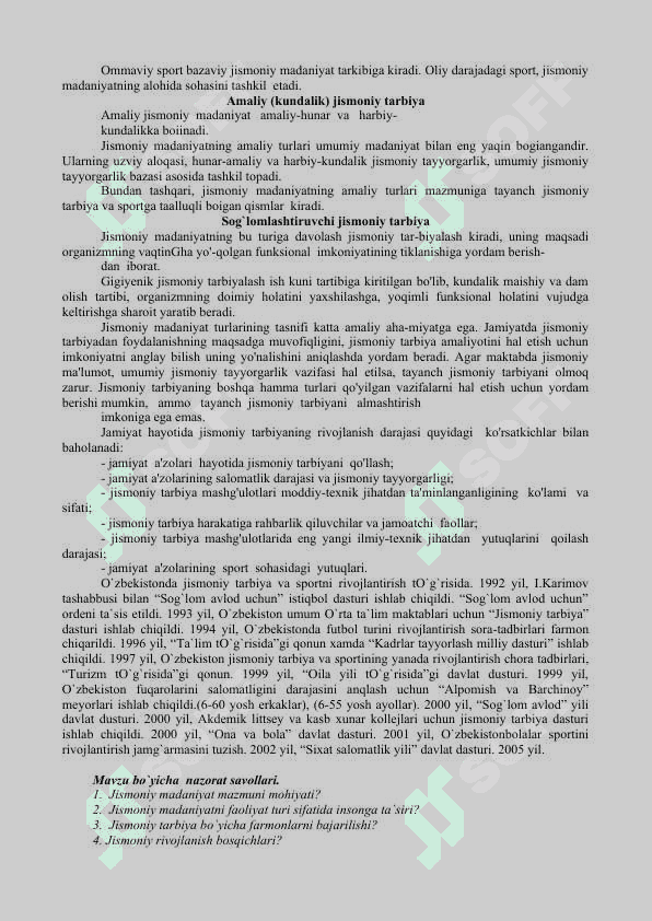 JISMONIY MADANIYAT NAZARIYASI 8