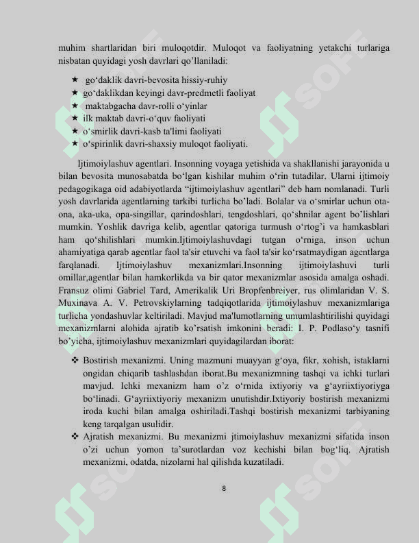 MAKTABGACHA TARBIYA MUASSASALARIDA BOLALARNING IJTIMOIY ADABTATSIYASI 8