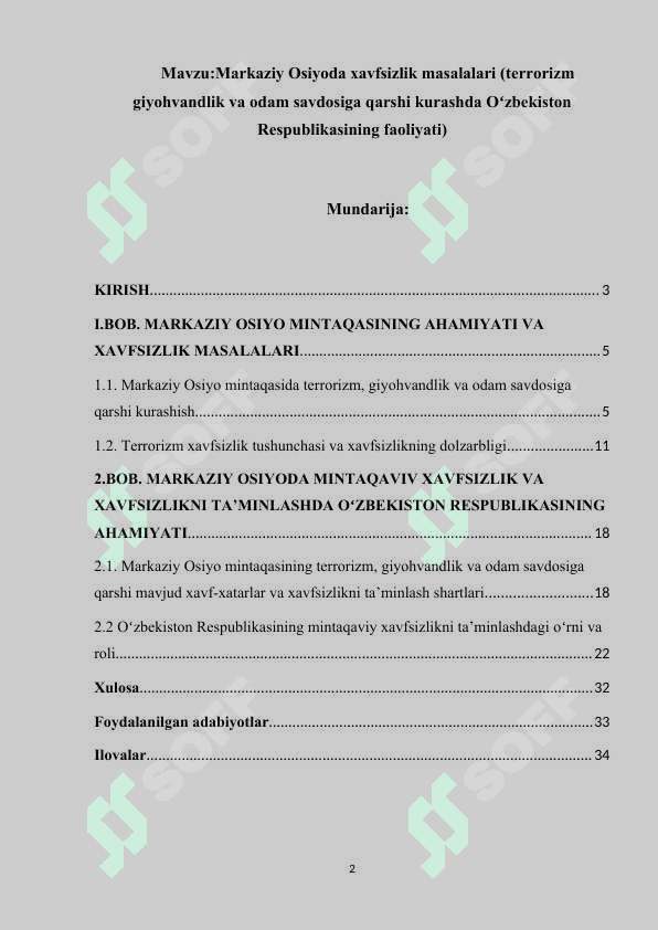 Markaziy Osiyoda xavfsizlik masalalari (terrorizm giyohvandlik va odam savdosiga qarshi kurashda Oʻzbekiston Respublikasining faoliyati) 2