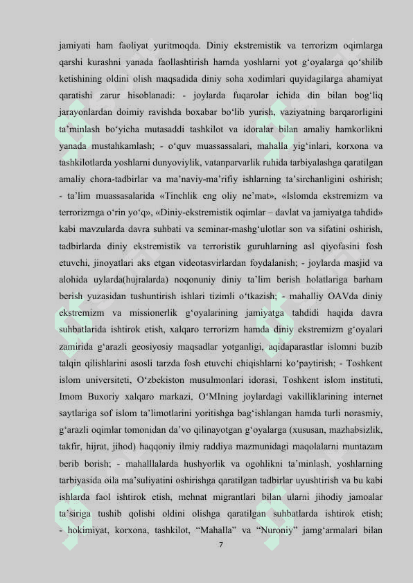 Markaziy Osiyoda xavfsizlik masalalari (terrorizm giyohvandlik va odam savdosiga qarshi kurashda Oʻzbekiston Respublikasining faoliyati) 7