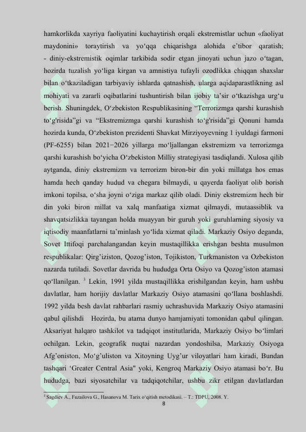 Markaziy Osiyoda xavfsizlik masalalari (terrorizm giyohvandlik va odam savdosiga qarshi kurashda Oʻzbekiston Respublikasining faoliyati) 8