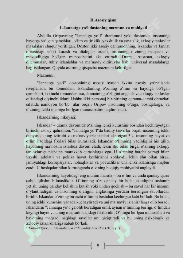 Jannatga yo’l drammatik dostonida falsafiylik va badiiylik 8