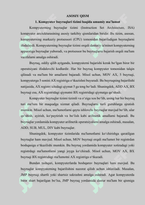 Kompyuterning buyruqlar tizimi, buyruqlar turlari va formatlari 4