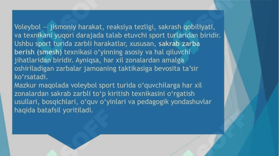 Har xil zonalarga sakrab zarbli to'p kiritish texnikasini o'rgatish. o'quv o'yini 3
