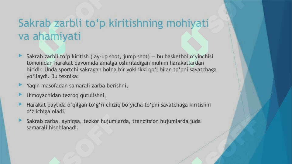 Har xil zonalarga sakrab zarbli to'p kiritish texnikasini o'rgatish. o'quv o'yini 4