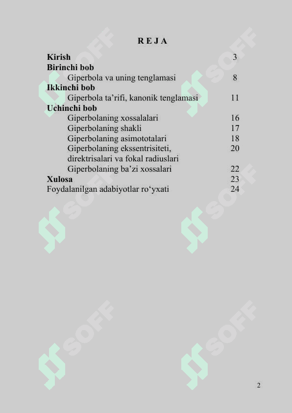 Giperbola ta’rifi. Kanonik tenglamasi, xossalari 2