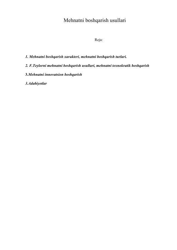 Mehnatni boshqarish usullari 1