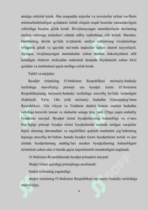 O'zbekiston respublika byudjet tizimida respublika byudjeti o'rni va  ahamiyati 6