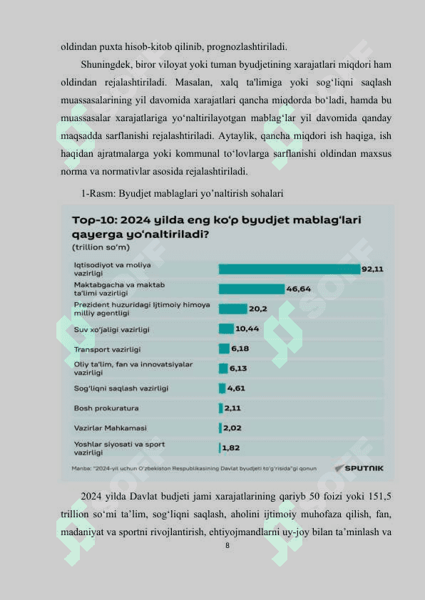 O'zbekiston respublika byudjet tizimida respublika byudjeti o'rni va  ahamiyati 8