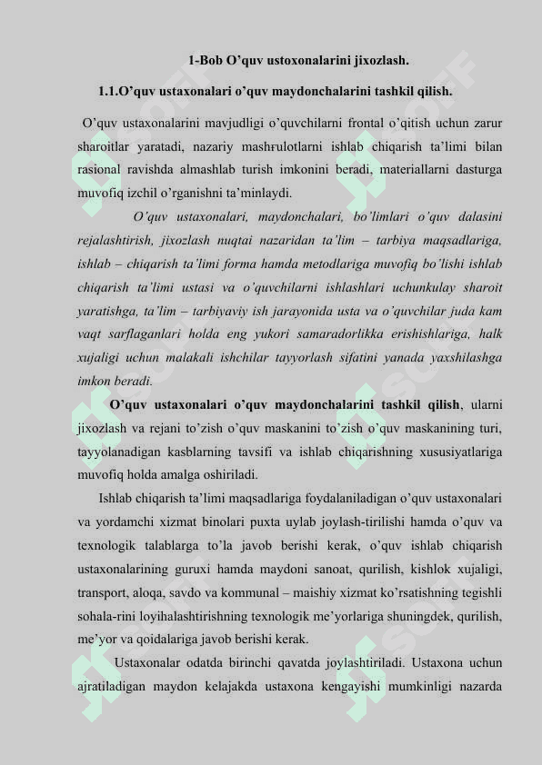 O’quv ustoxonasini jixozlash texnologiyasi. 4