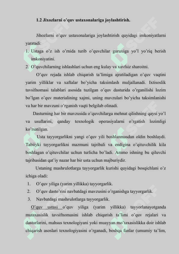O’quv ustoxonasini jixozlash texnologiyasi. 8