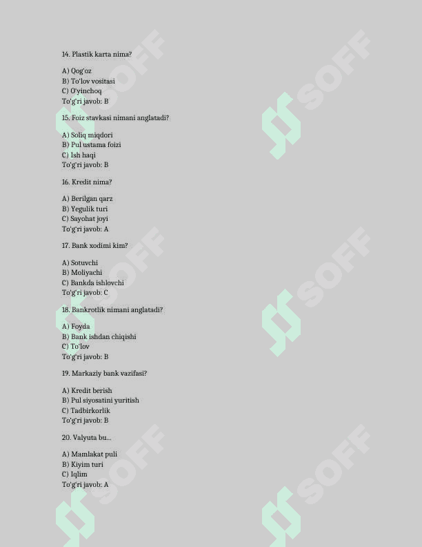 Bank ishi 2000 talik test javoblari bilan 3