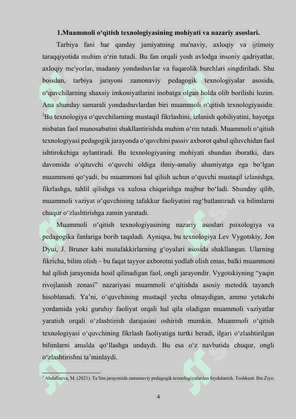 TARBIYA FANINI O‘QITISHDA MUAMMOLI O‘QITISH TEXNOLOGIYALARI 4