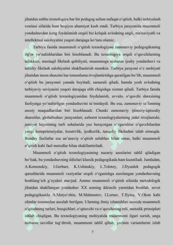 TARBIYA FANINI O‘QITISHDA MUAMMOLI O‘QITISH TEXNOLOGIYALARI 7