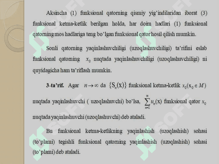 Darajali qatorlar va funksiyani ko’phad bilan yaqinlashtirish 8