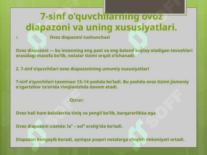 7-sinflarda ovoz diapazonlari ustida ishlash 4