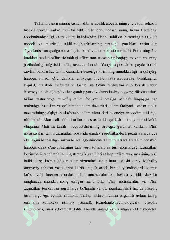 Mehnat bozorida oʻzbekistonning nodavlat taʼlim muassasalarining faoliyatini ragʻbatlantirish 8