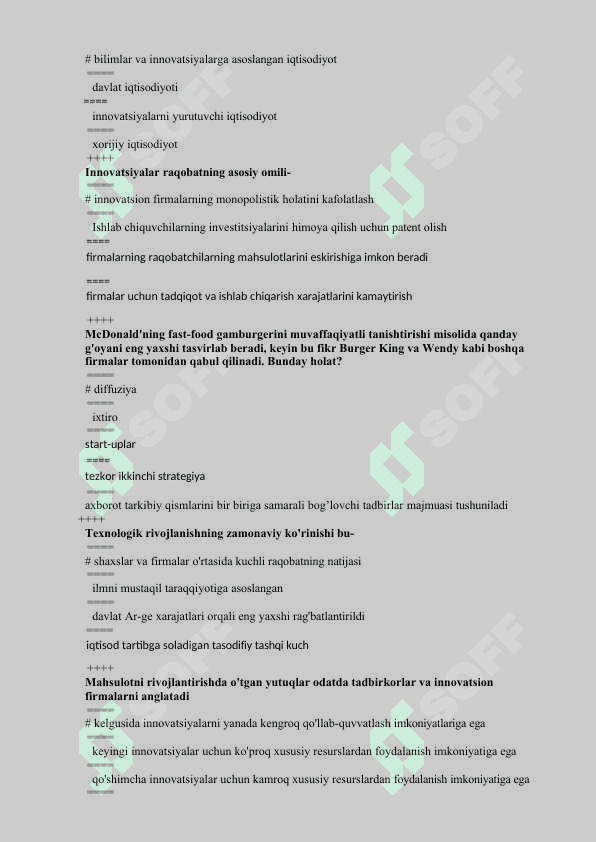 Innovatsion iqtisodiyot  fanidan Yakuniy nazorat test savollari . 4