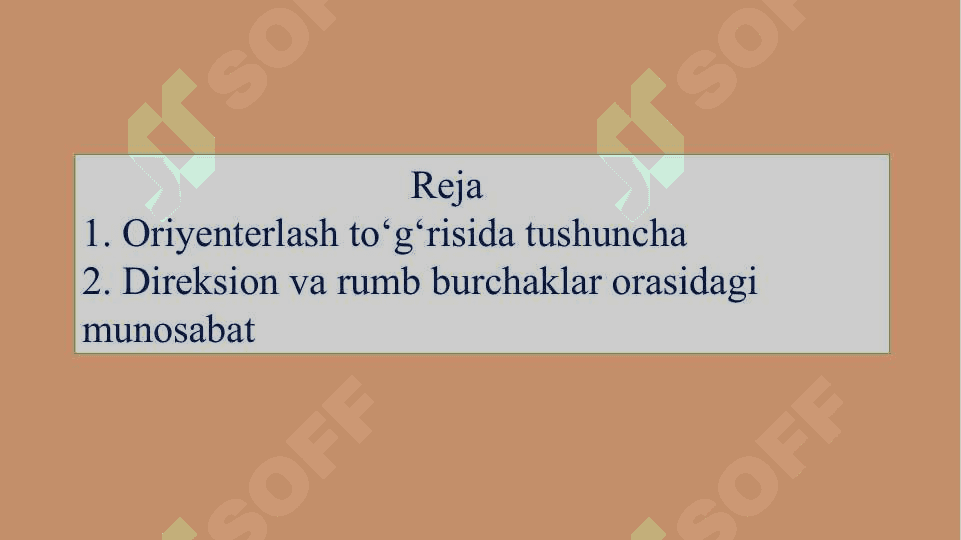 Chiziqlarni orientirlash to‘g‘risida tushuncha. Direksion va rumb burchaklar orasidagi munosabat 2