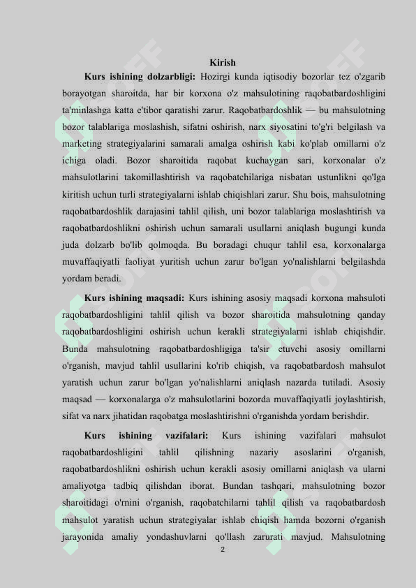 Korxona mahsulotining raqobatdoshligi tahlil 2