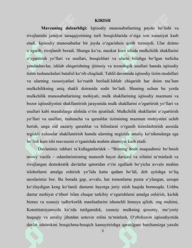 Mulkchilik munosabatlari mohiyati va ularning huquqiy-iqtisodiy jihatlari. 3