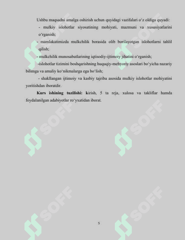 Mulkchilik munosabatlari mohiyati va ularning huquqiy-iqtisodiy jihatlari. 5