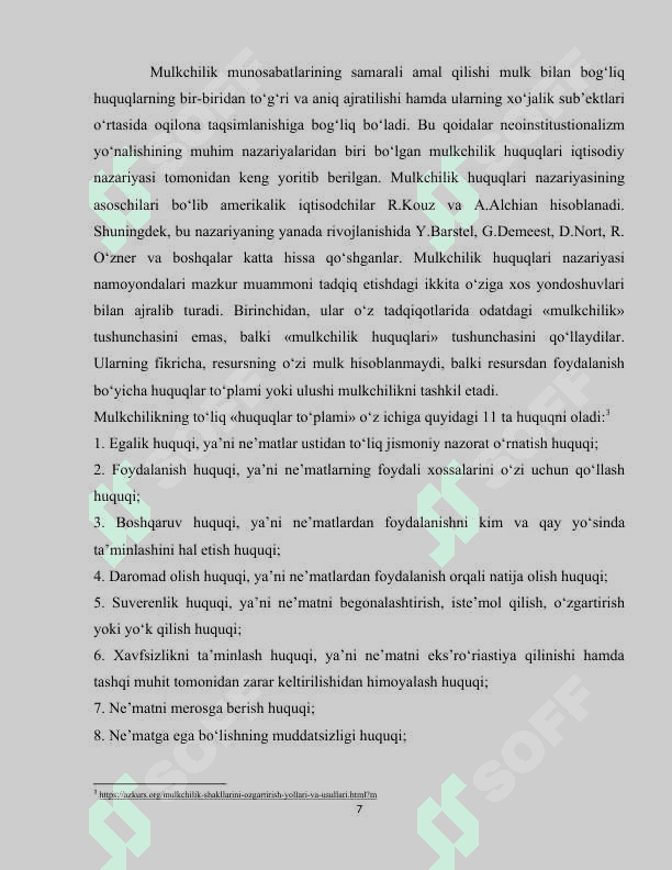 Mulkchilik munosabatlari mohiyati va ularning huquqiy-iqtisodiy jihatlari. 7