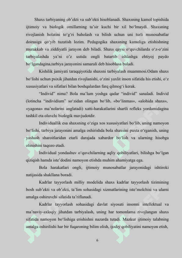Shaxs taraqqiyotida ehtiyojlarning ta’siri. 6