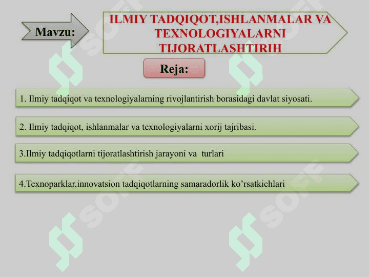 ILMIY TADQIQOT,ISHLANMALAR VA TEXNOLOGIYALARNI NATIJALARINI TIJORATLASHTIRISH JARAYONLARINI TAKOMILLASHTIRISH 2