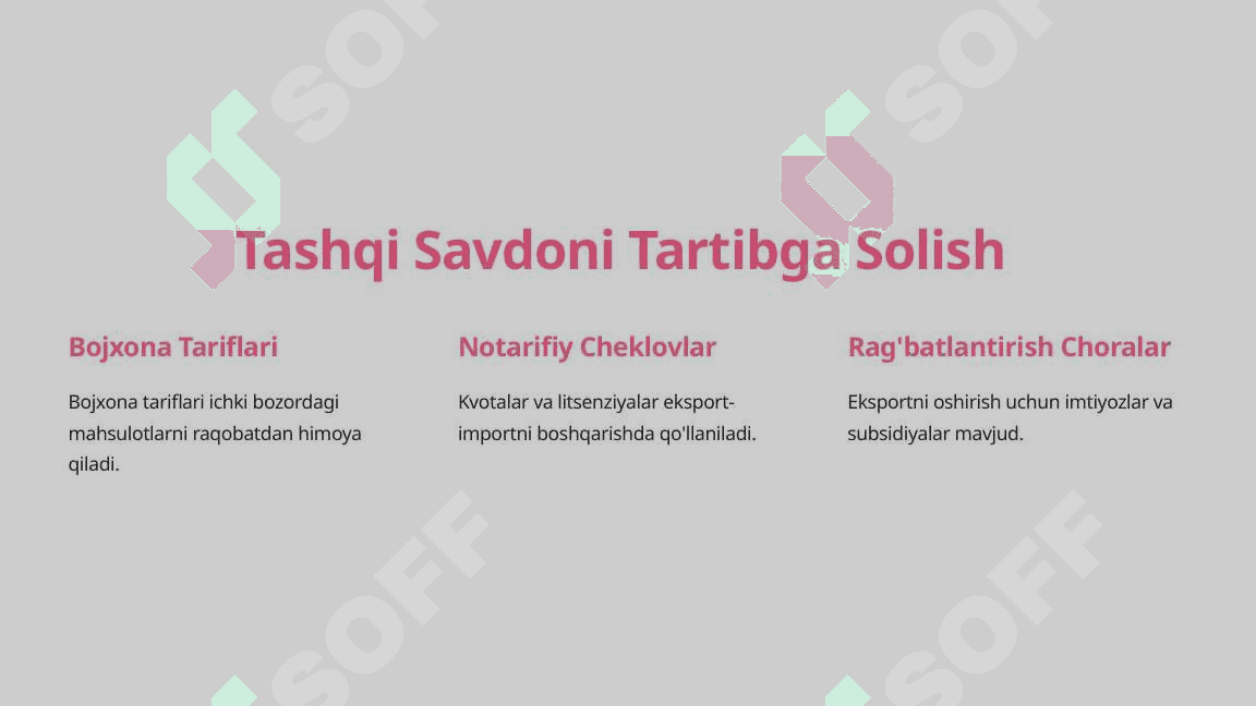 O'zbekiston Respublikasining tashqi savdo siyosati. To'lov balansi 7