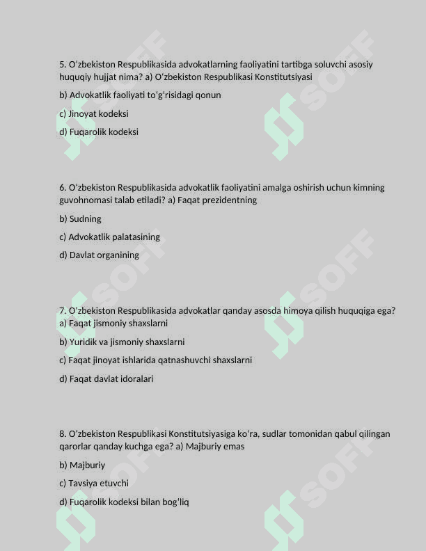 huquq fanidan test 2