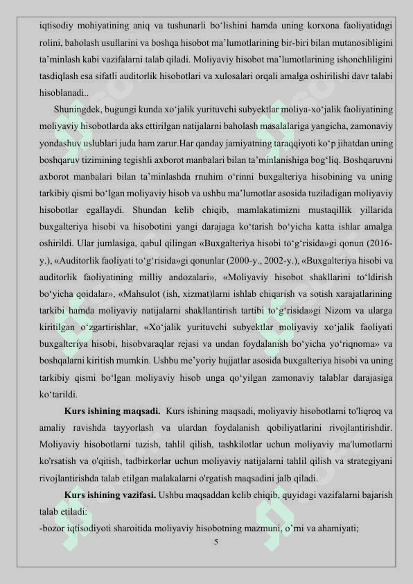 Moliyaviy hisobotni tuzish va taqdim etish. 5