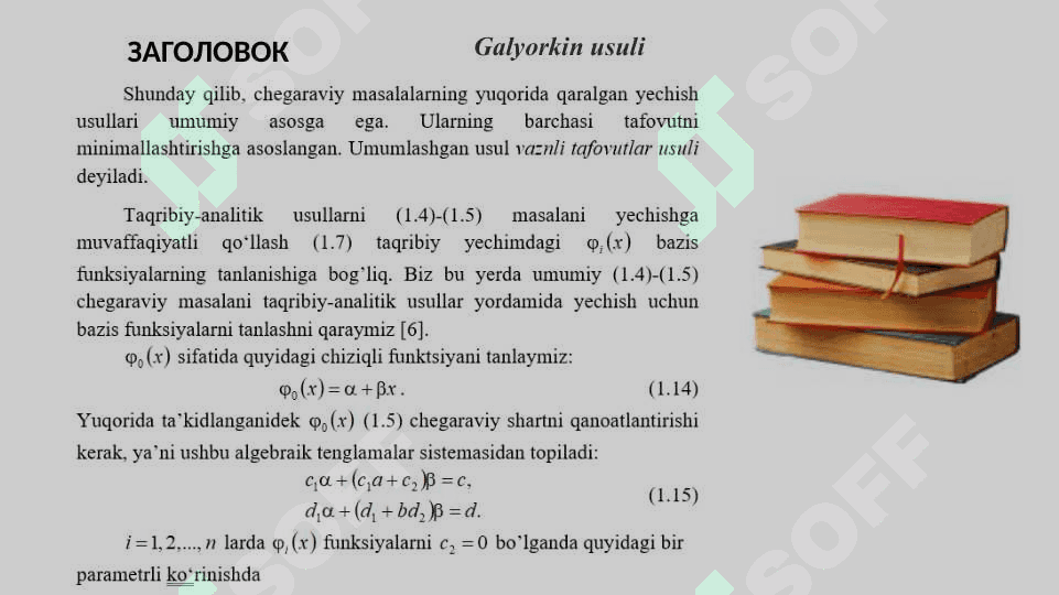 To‘plam osti usuli. Galyorkin usuli. Bazis funksiyalarni tanlash 5