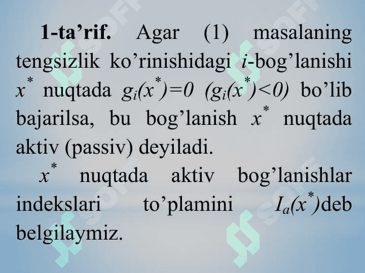 Chiziqli bo‘lmagan programmalashtirishning umumiy masalasi 3